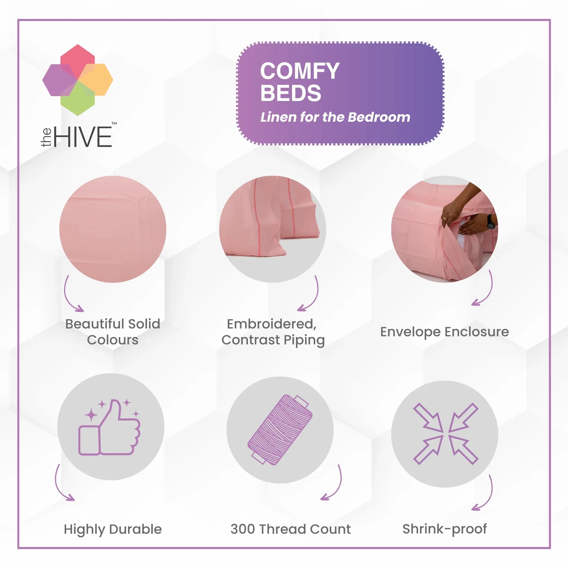 Comfy Beds Set of 2 Pillow Covers Pastel Pink, 45x70cm - HomeTown
