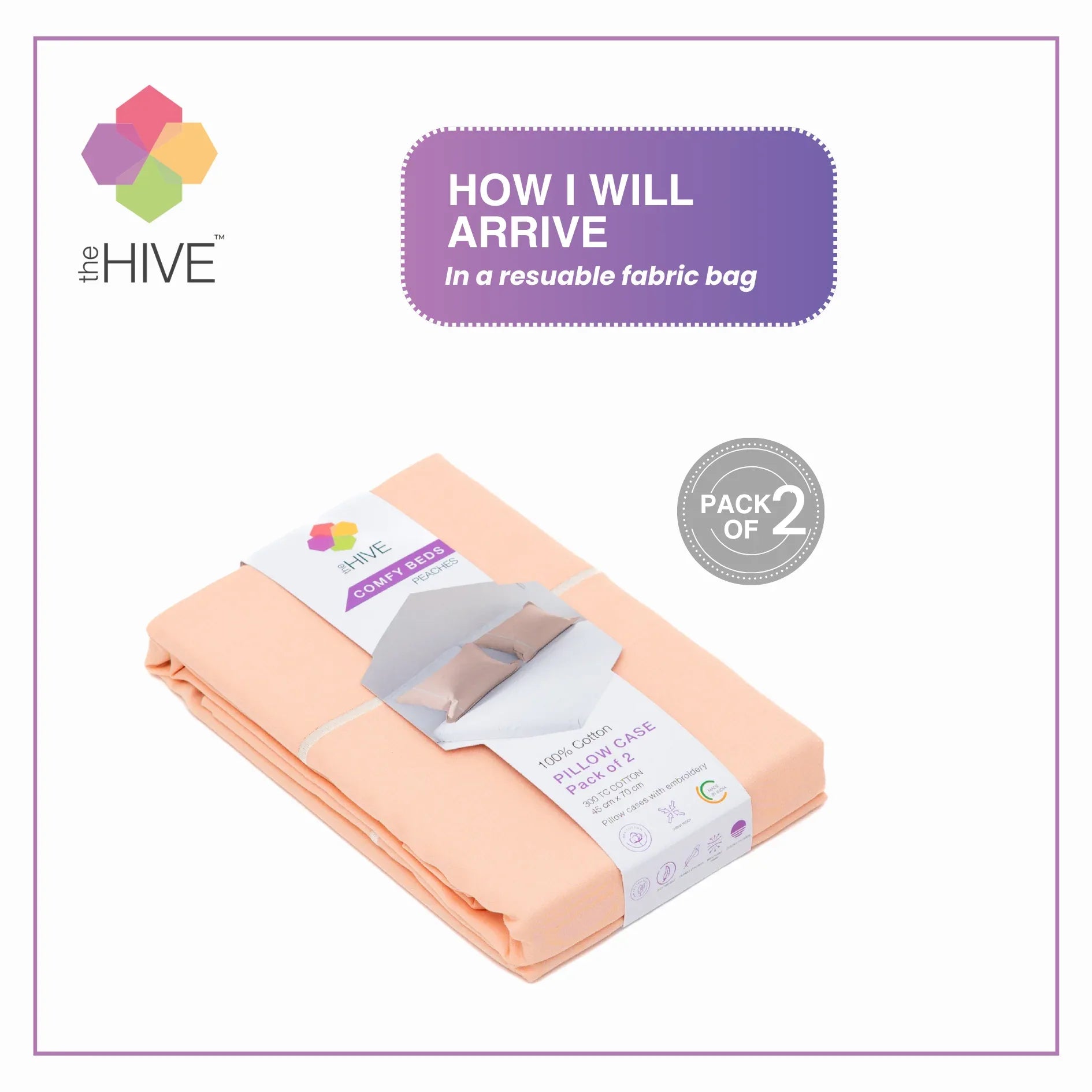 Comfy Beds Set of 2 Pillow Covers Peaches, 45x70cm - HomeTown