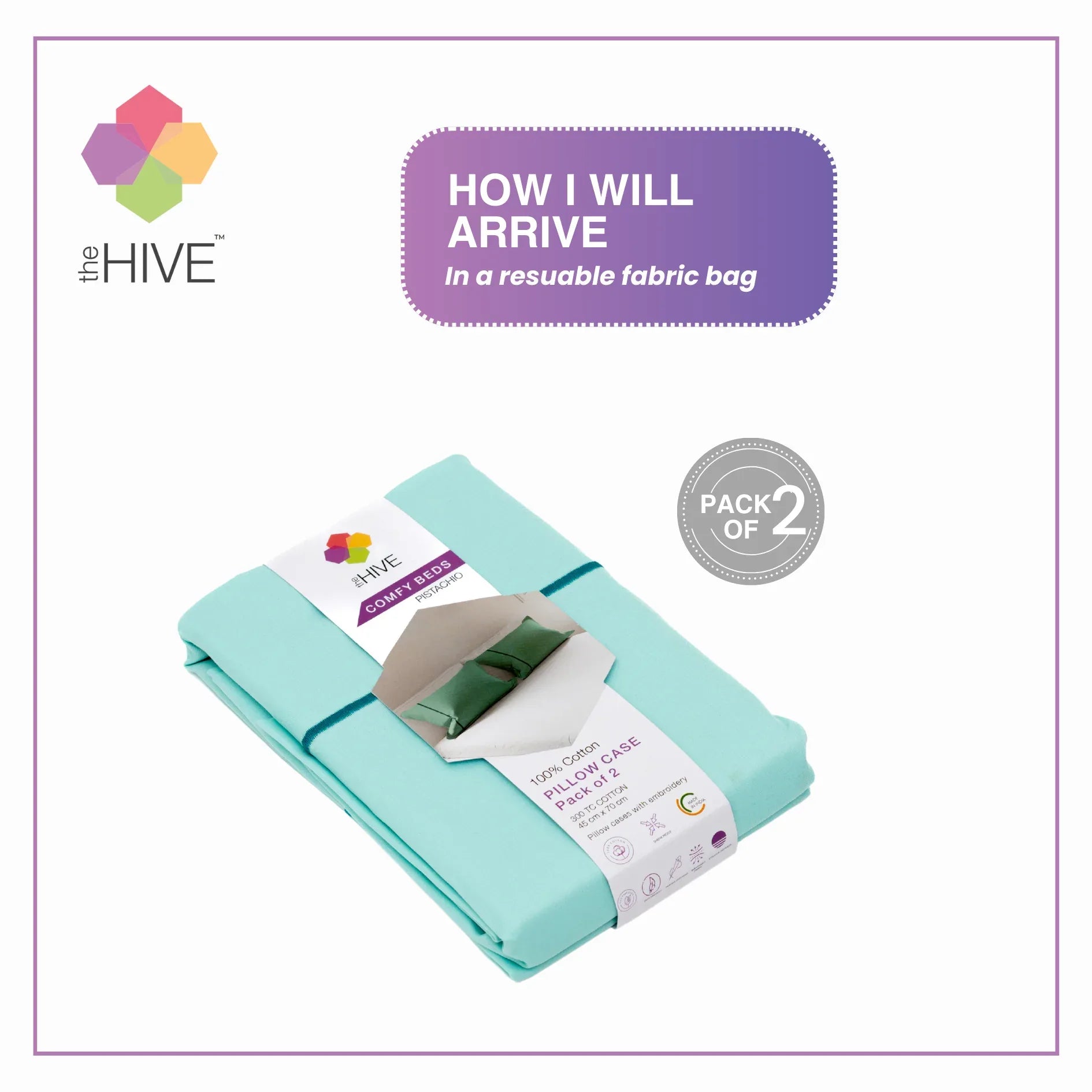 Comfy Beds Set of 2 Pillow Covers Pistachio, 45x70cm - HomeTown