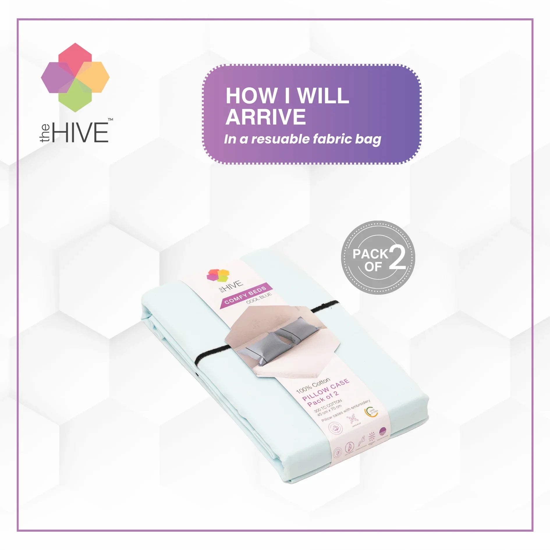 Comfy Beds Set of 2 Pillow Covers Cool Blue, 45x70cm - HomeTown