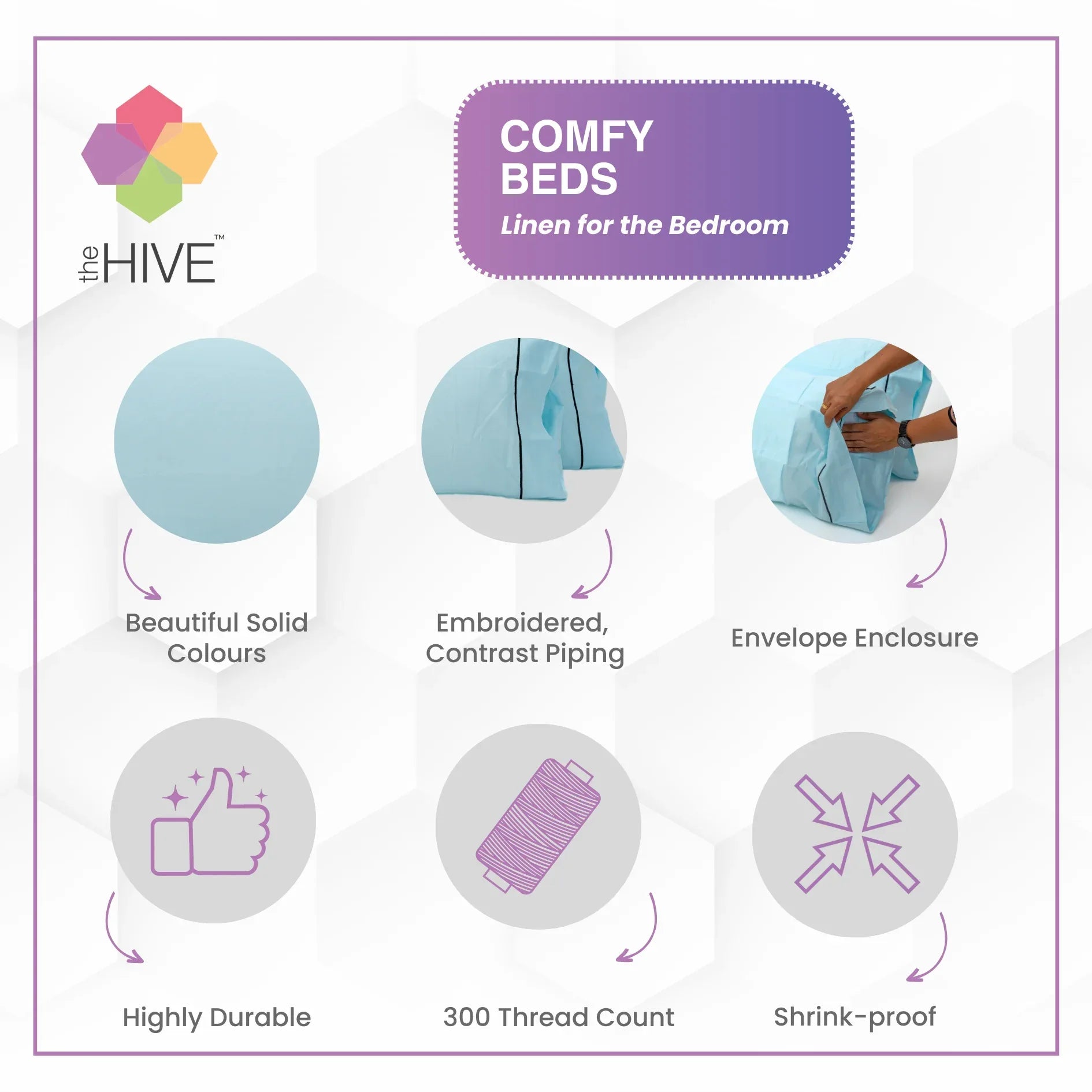 Comfy Beds Set of 2 Pillow Covers Cool Blue, 45x70cm - HomeTown