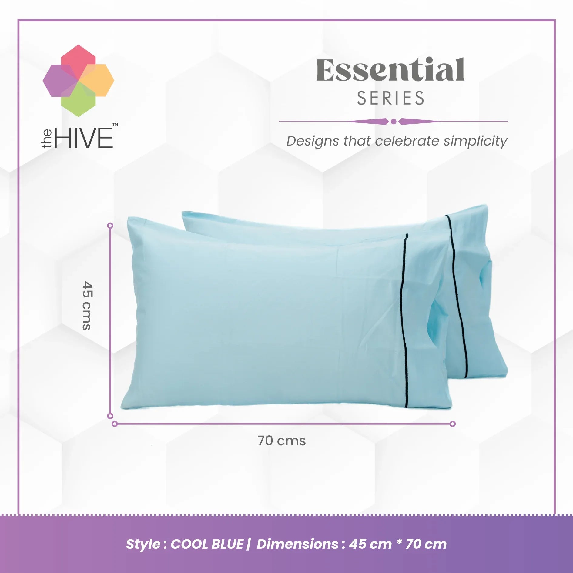 Comfy Beds Set of 2 Pillow Covers Cool Blue, 45x70cm - HomeTown