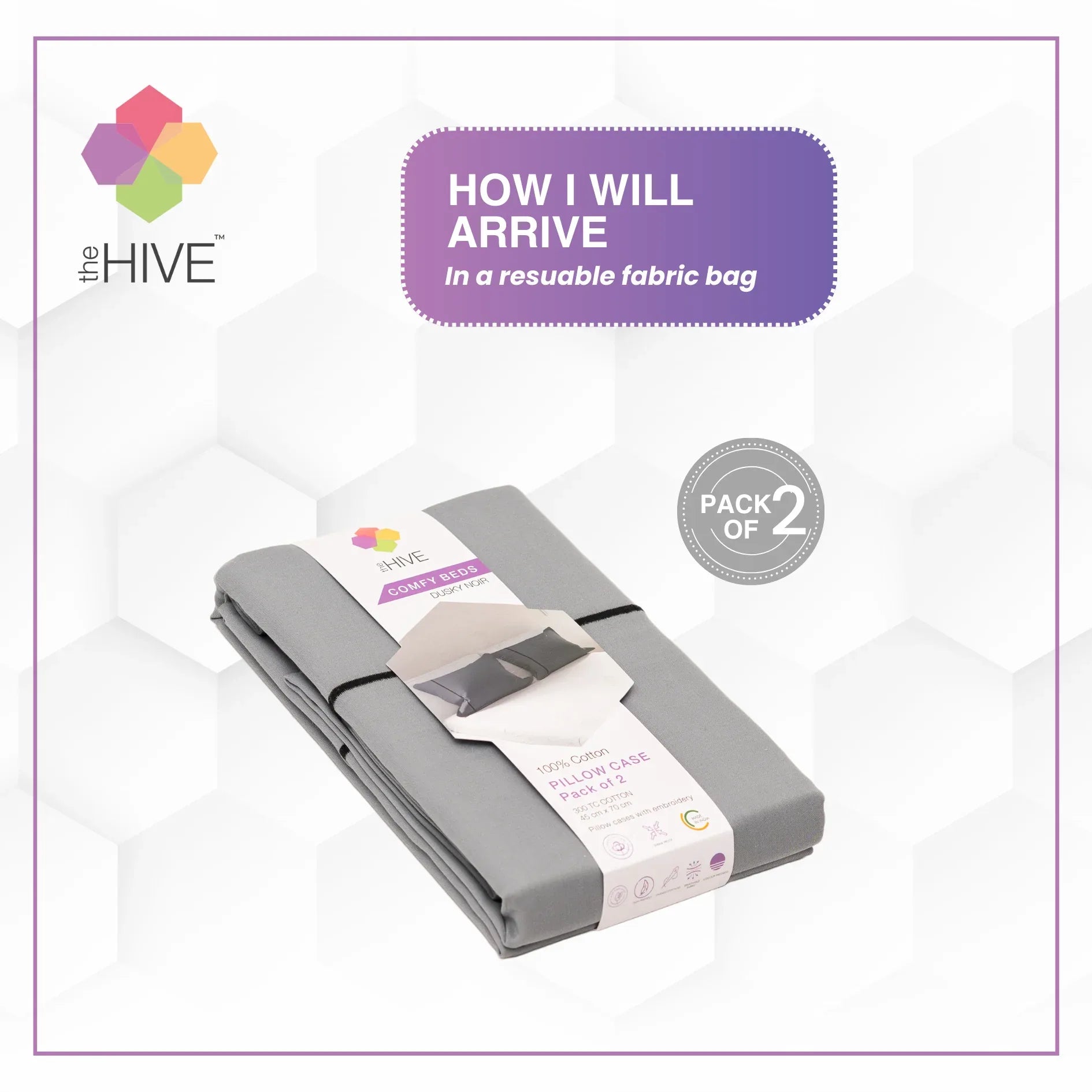 Comfy Beds Set of 2 Pillow Covers Dusky Noir, 45x70cm - HomeTown