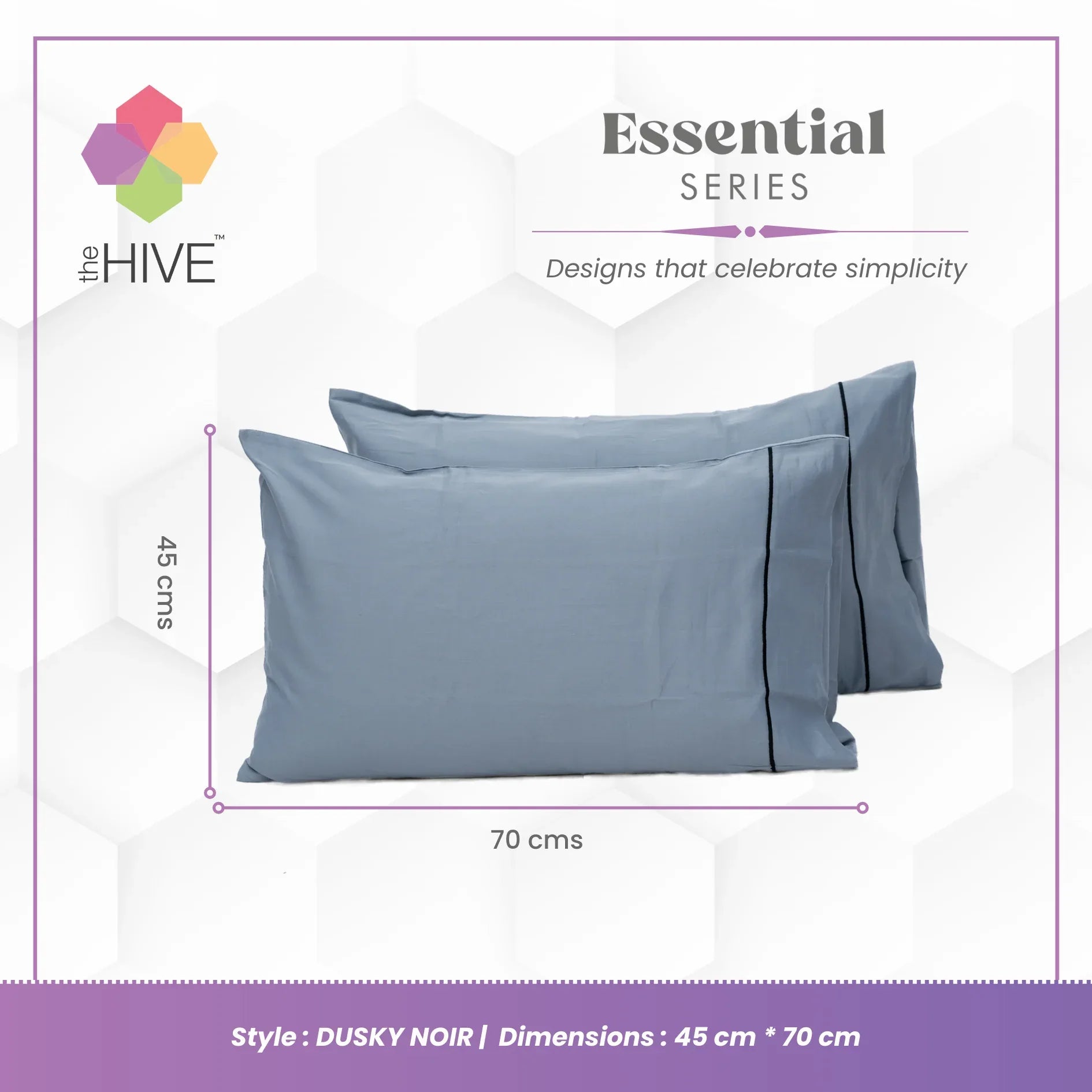 Comfy Beds Set of 2 Pillow Covers Dusky Noir, 45x70cm - HomeTown
