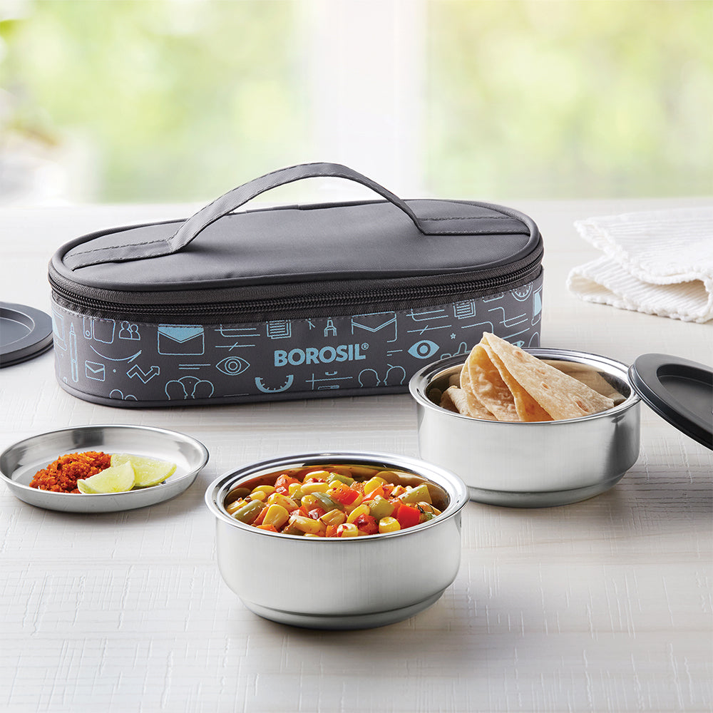 BOROSIL STAINLESSS STEEL INSULATED LUNCH BOX 2*180ML