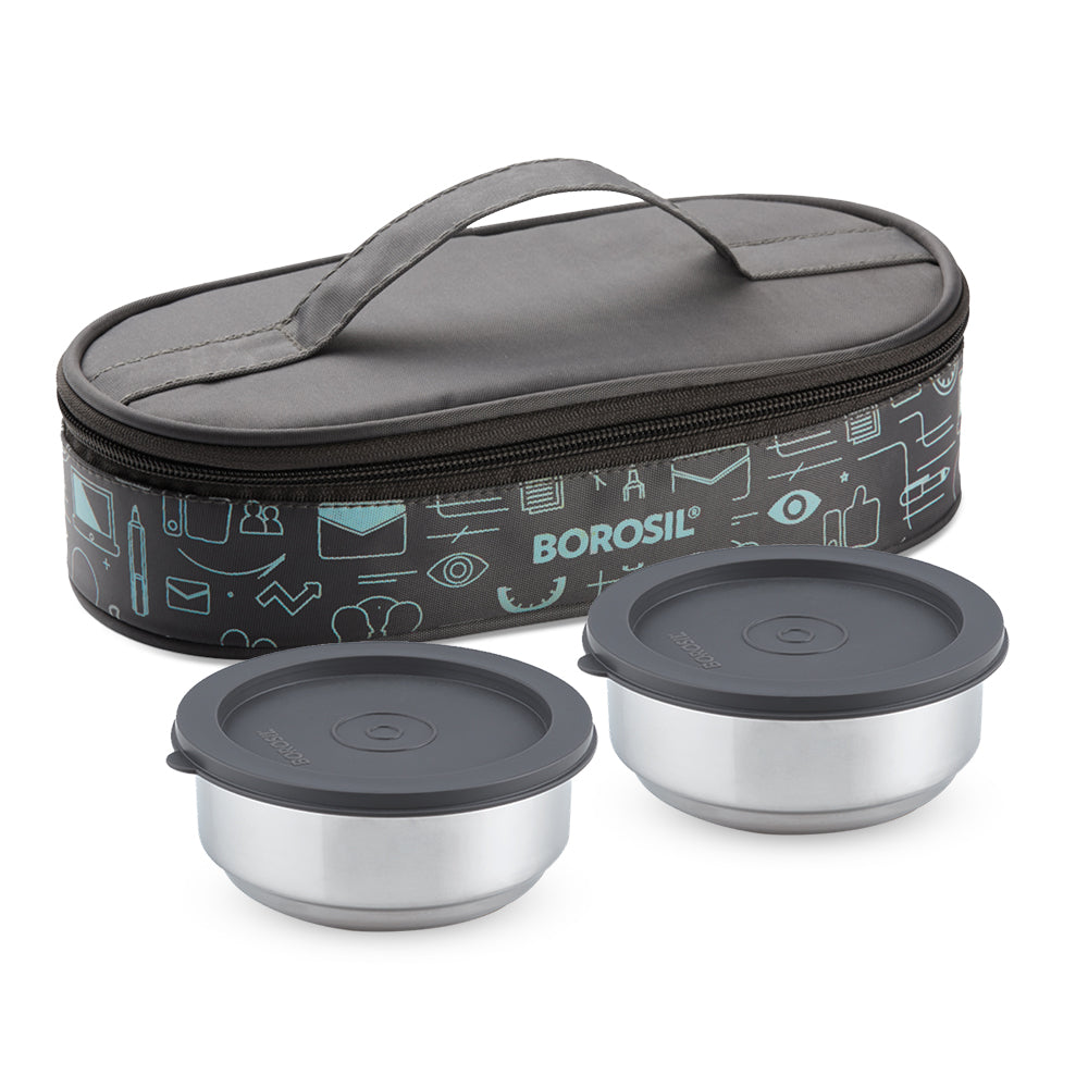 BOROSIL STAINLESSS STEEL INSULATED LUNCH BOX 2*180ML