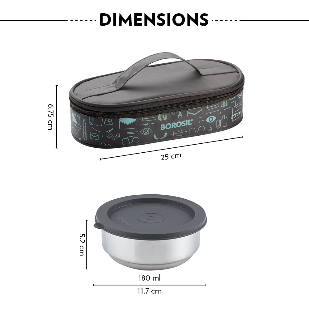 BOROSIL STAINLESSS STEEL INSULATED LUNCH BOX 2*180ML