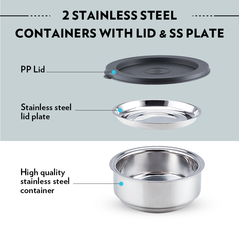 BOROSIL STAINLESSS STEEL INSULATED LUNCH BOX 2*180ML