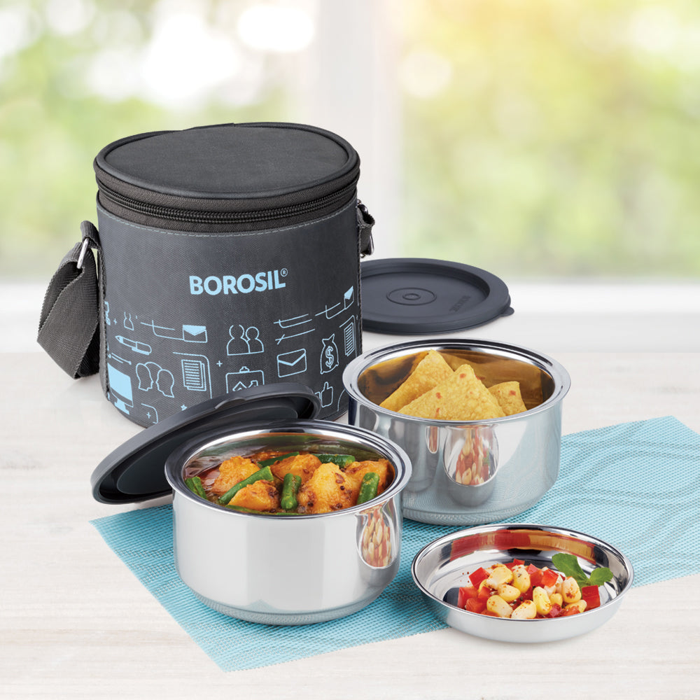 BOROSIL STAINLESSS STEEL INSULATED LUNCH BOX 2*280ML