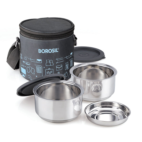 BOROSIL STAINLESSS STEEL INSULATED LUNCH BOX 2*280ML dimensions