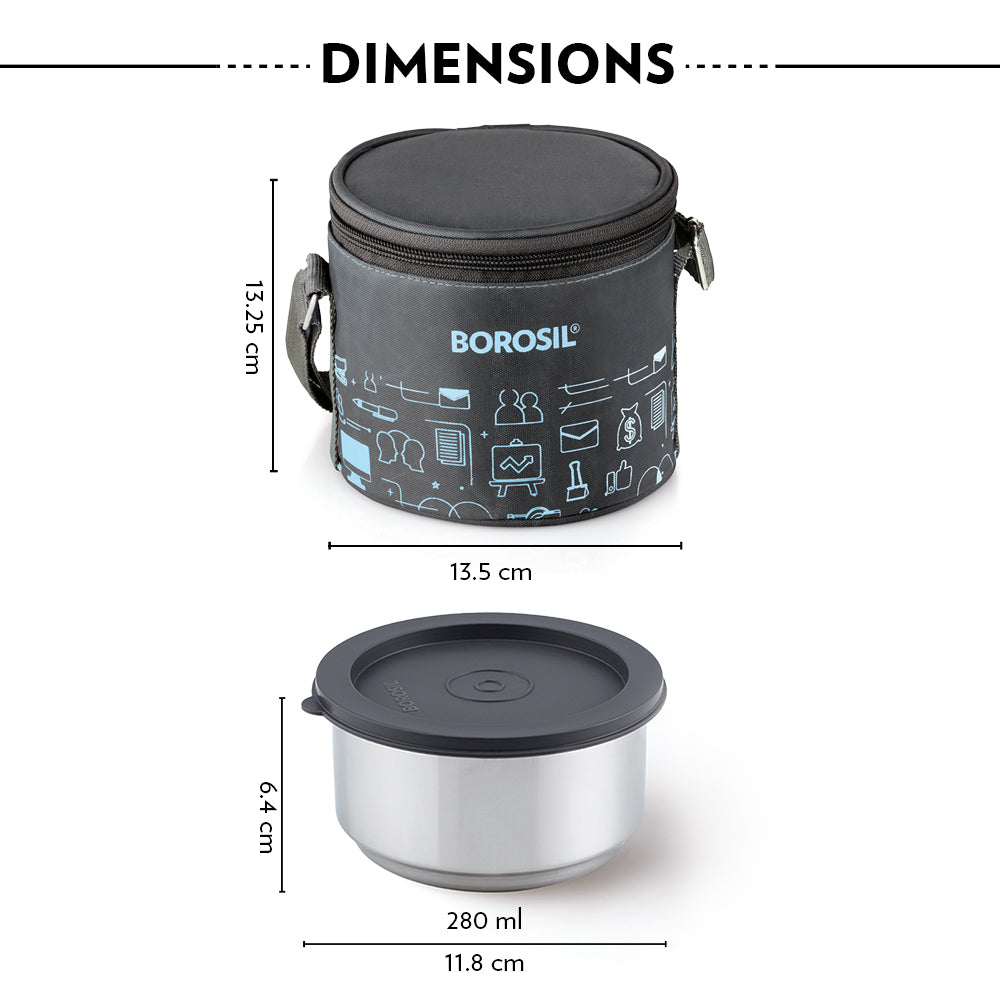 BOROSIL STAINLESSS STEEL INSULATED LUNCH BOX 2*280ML