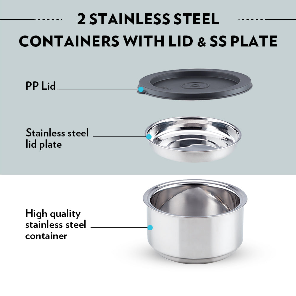 BOROSIL STAINLESSS STEEL INSULATED LUNCH BOX 2*280ML