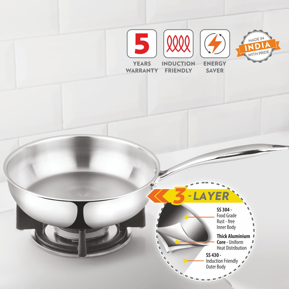 BOROSIL STAINLESS STEEL TRIPLY FRYPAN 22CM 1.75LTR