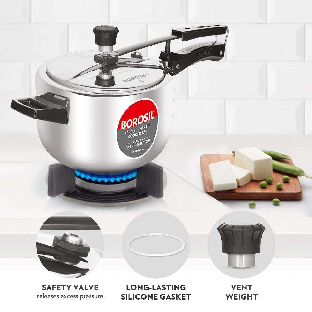 Borosil Stainless Steel Triply Inner Lid Cooker 3.5lt