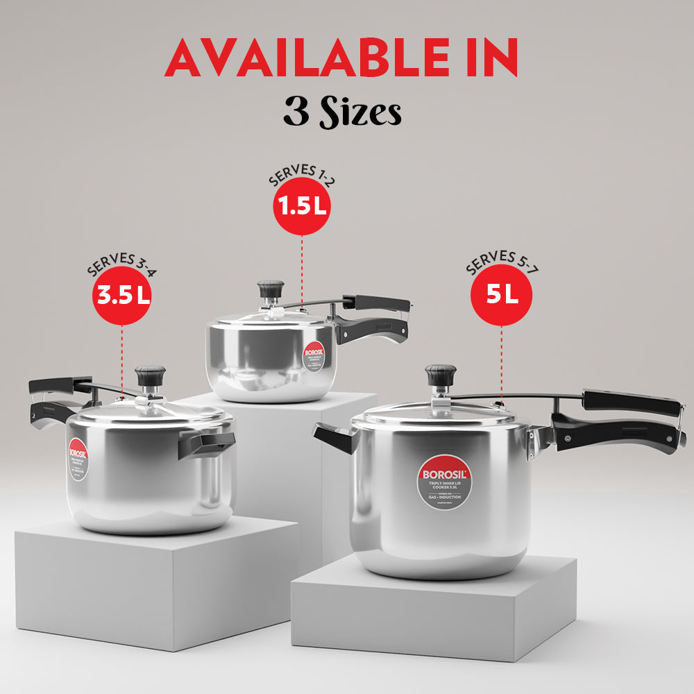 Borosil Stainless Steel Triply Inner Lid Cooker 3.5lt