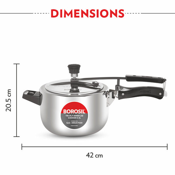 Borosil Stainless Steel Triply Inner Lid Cooker 3.5lt dimensions
