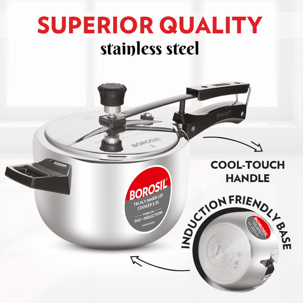 Borosil Stainless Steel Triply Inner Lid Cooker 3.5lt