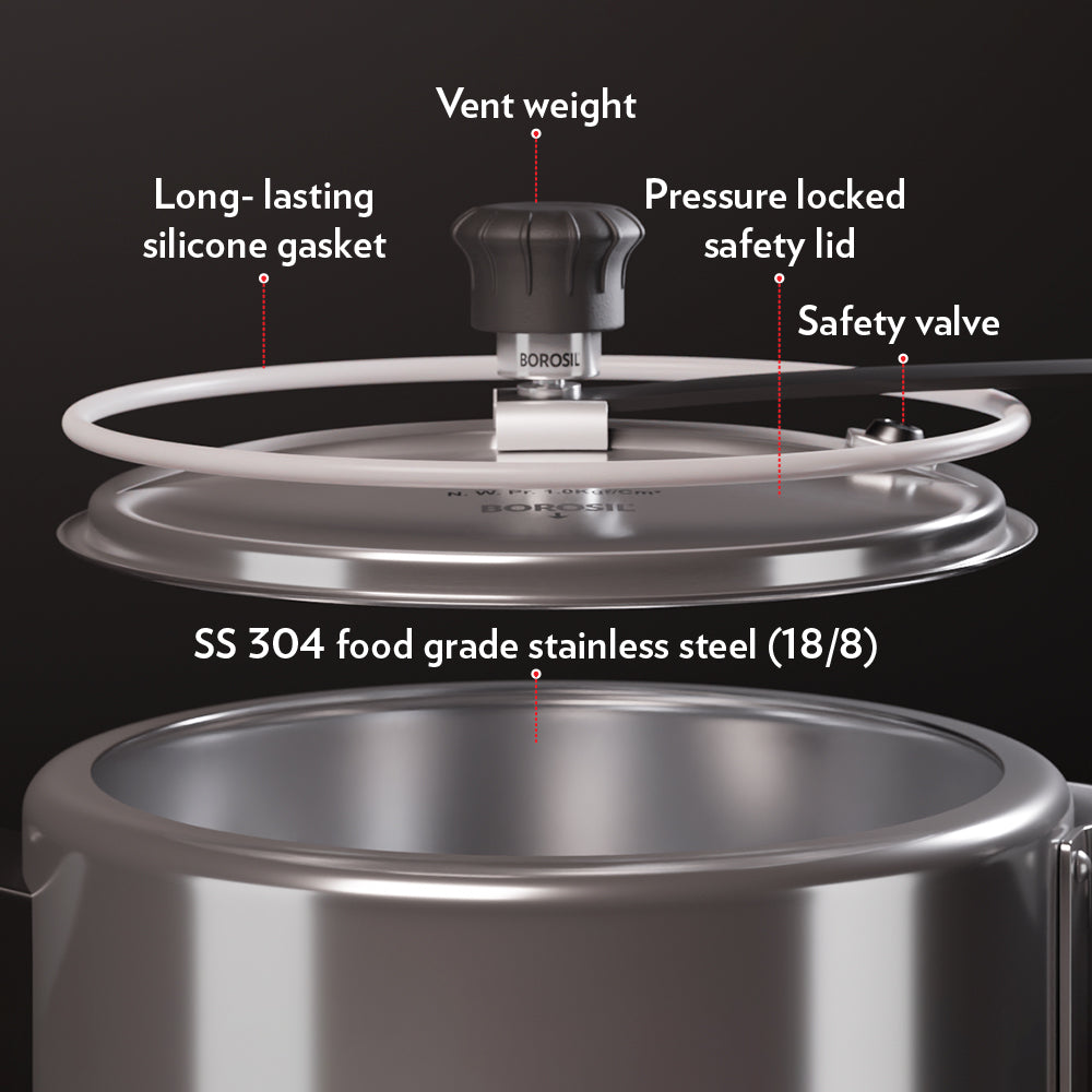 BOROSIL STAINLESS STEEL TRIPLY INNER LID COOKER 5LTR