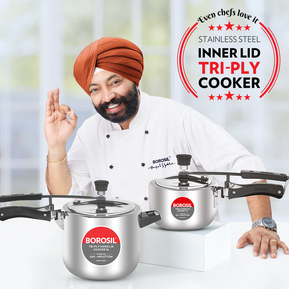 Borosil Stainless Steel Triply Inner Lid Cooker 5ltr