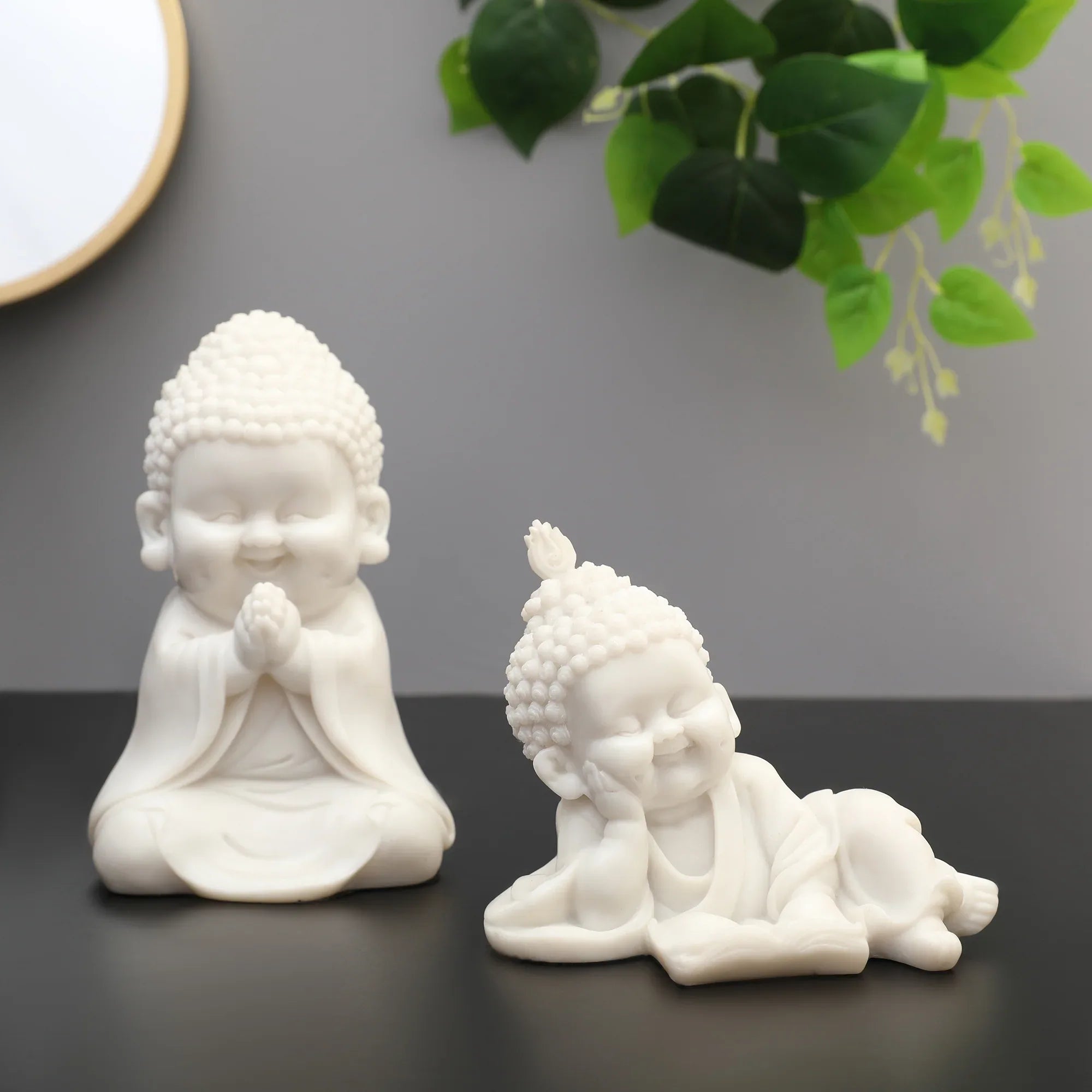 NAQSH PRAYING MONK, POLYRESIN HAND FINISHED FIGURINE WHITE BY LIVNG ESSENCE - HomeTown