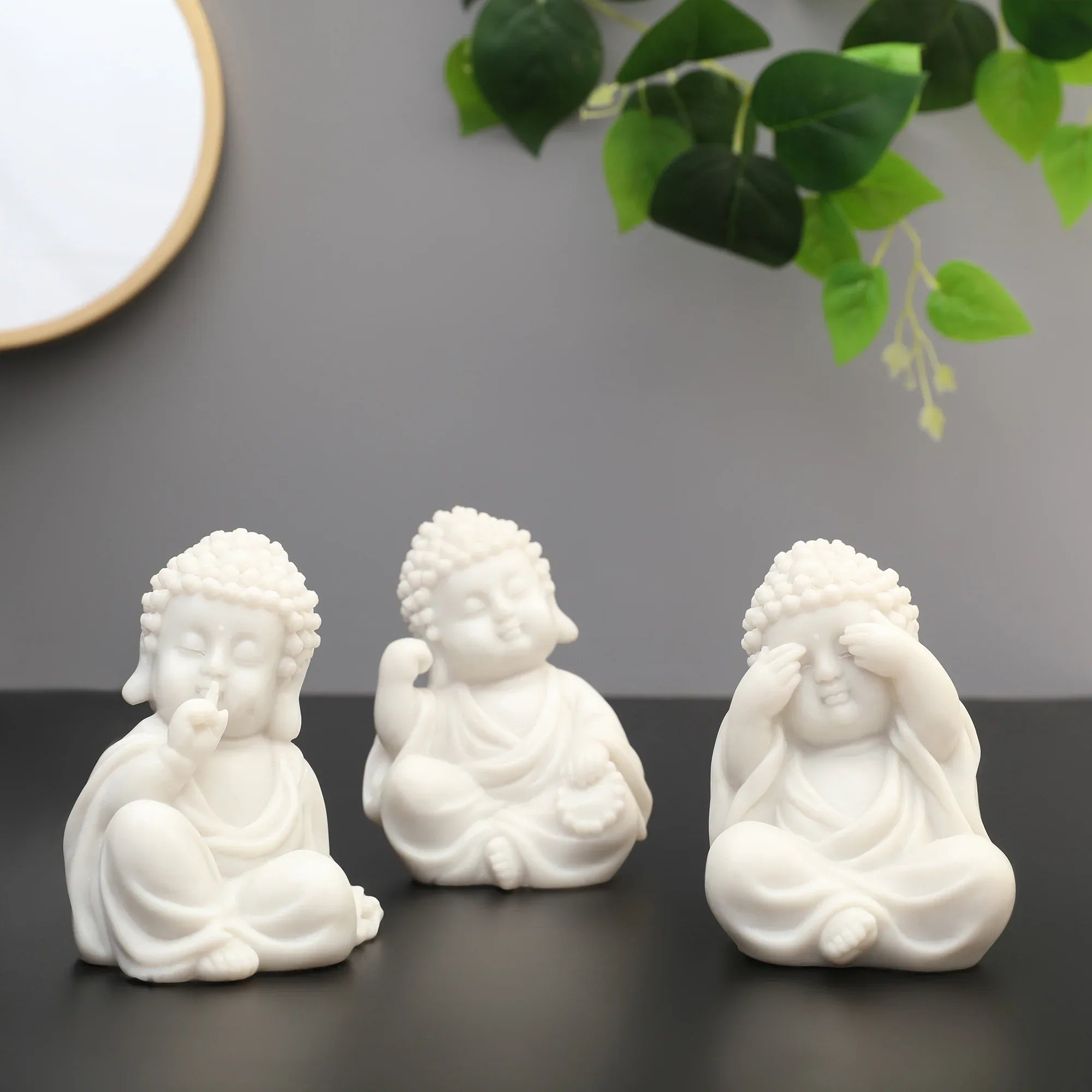 NAQSH SET OF 3PIECE MONK, POLYRESIN HAND FINISHED FIGURINE WHITE BY LIVNG ESSENCE - HomeTown