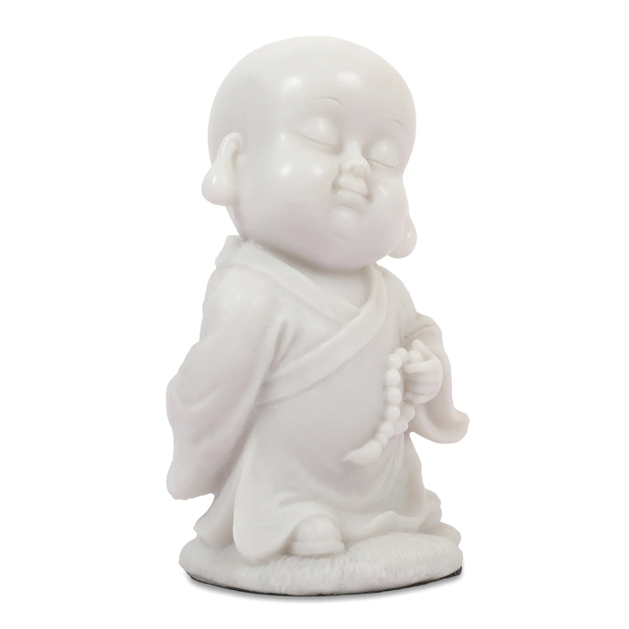 NAQSH MONK WITH MALA IN LEFT HAND, POLYRESIN HAND FINISHED FIGURINE WHITE BY LIVNG ESSENCE - HomeTown