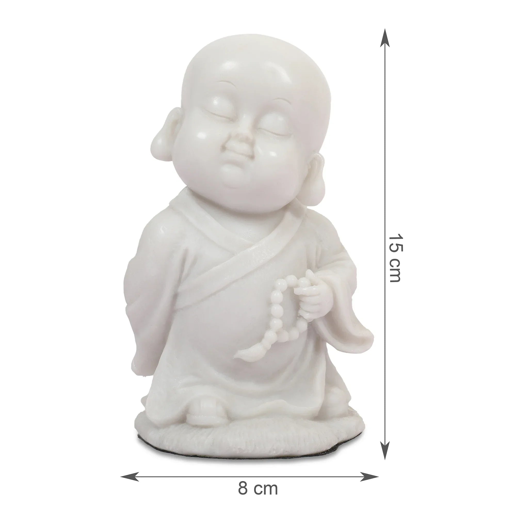 NAQSH MONK WITH MALA IN LEFT HAND, POLYRESIN HAND FINISHED FIGURINE WHITE BY LIVNG ESSENCE - HomeTown
