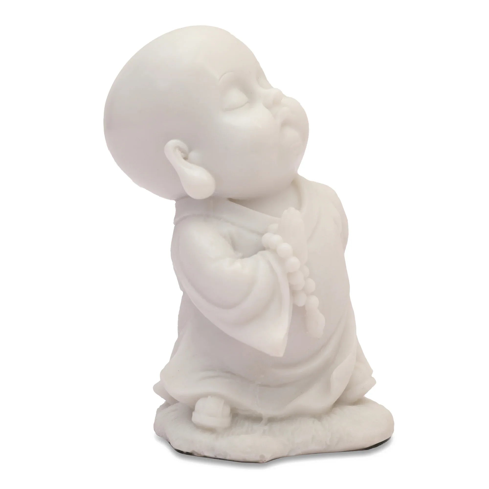NAQSH MONK WITH MALA IN RIGHT HAND, POLYRESIN HAND FINISHED FIGURINE WHITE BY LIVNG ESSENCE - HomeTown