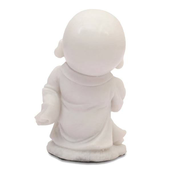 NAQSH MONK WITH MALA IN RIGHT HAND, POLYRESIN HAND FINISHED FIGURINE WHITE BY LIVNG ESSENCE dimensions