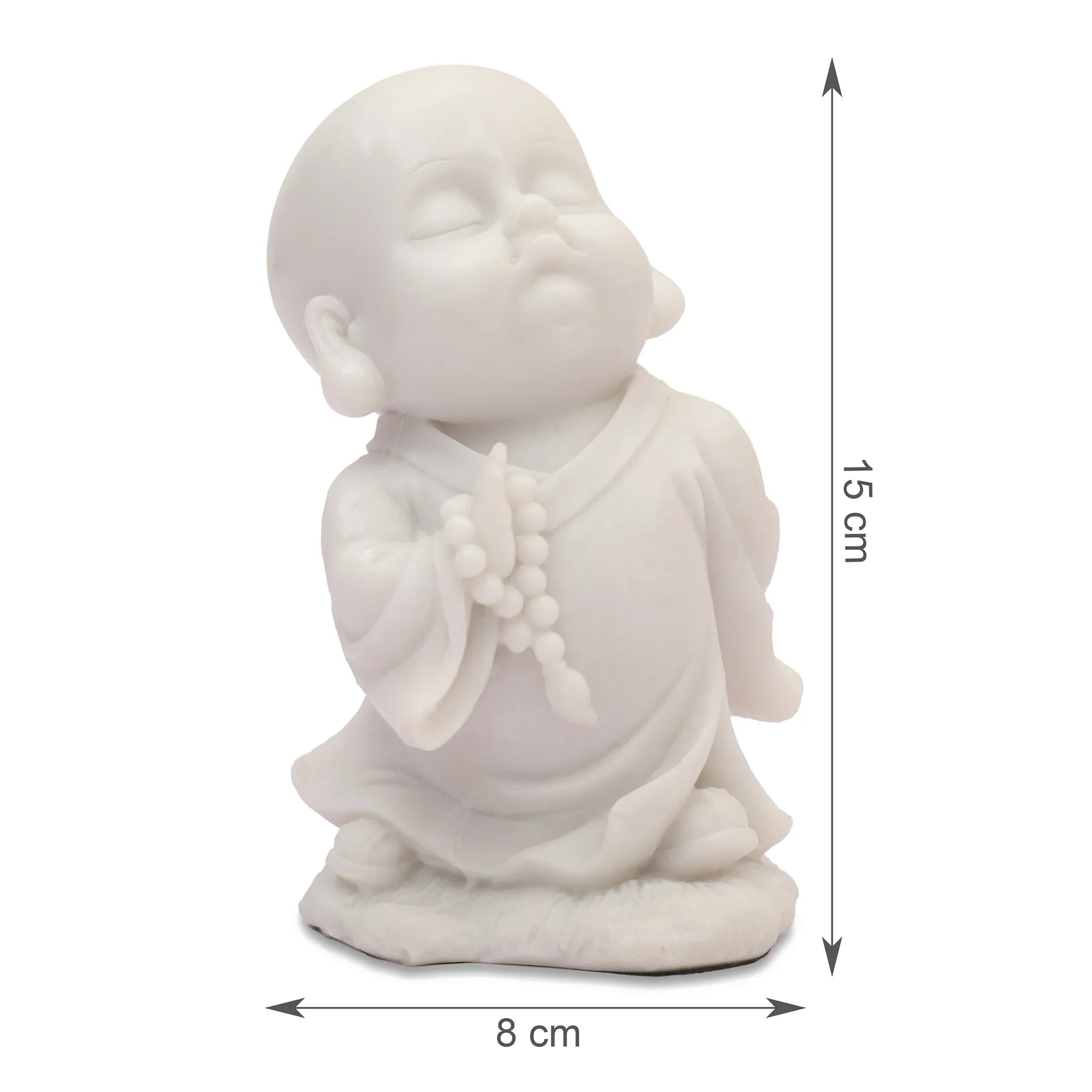 NAQSH MONK WITH MALA IN RIGHT HAND, POLYRESIN HAND FINISHED FIGURINE WHITE BY LIVNG ESSENCE - HomeTown