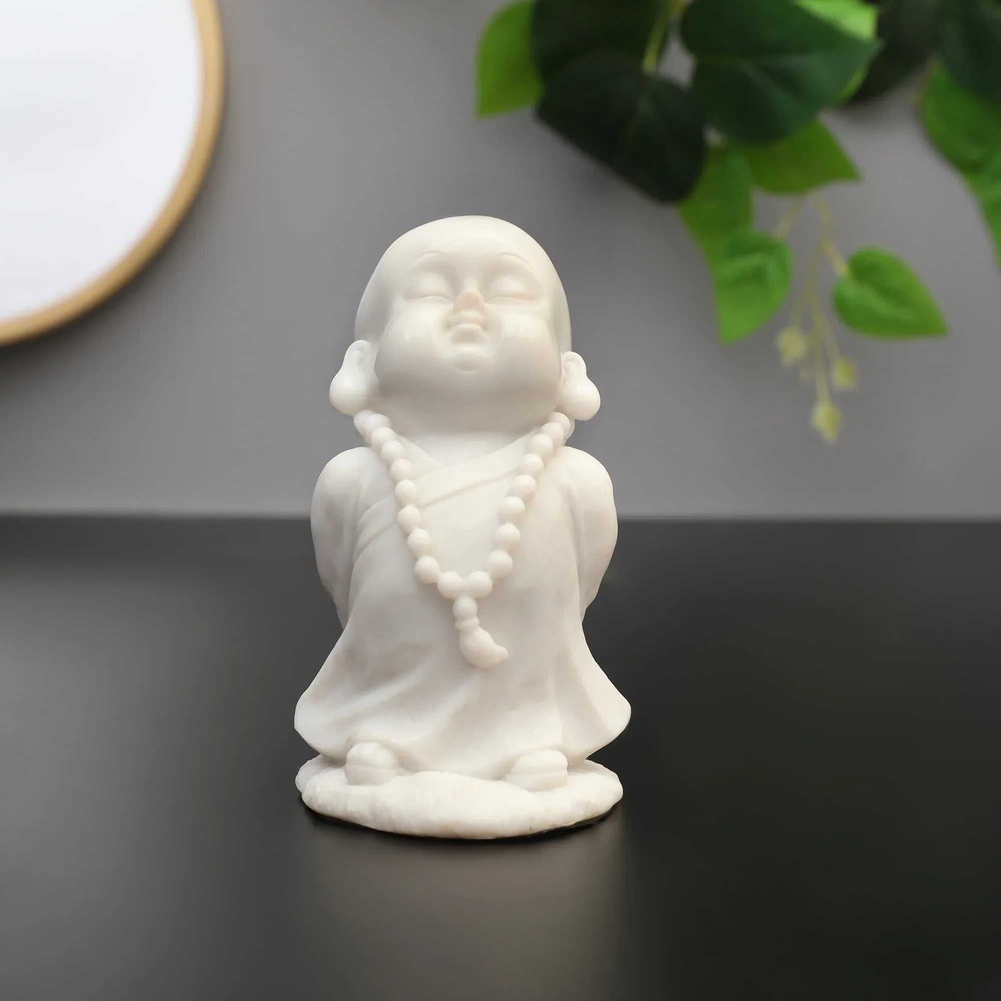NAQSH MONK WITH MALA, POLYRESIN HAND FINISHED FIGURINE WHITE BY LIVNG ESSENCE - HomeTown