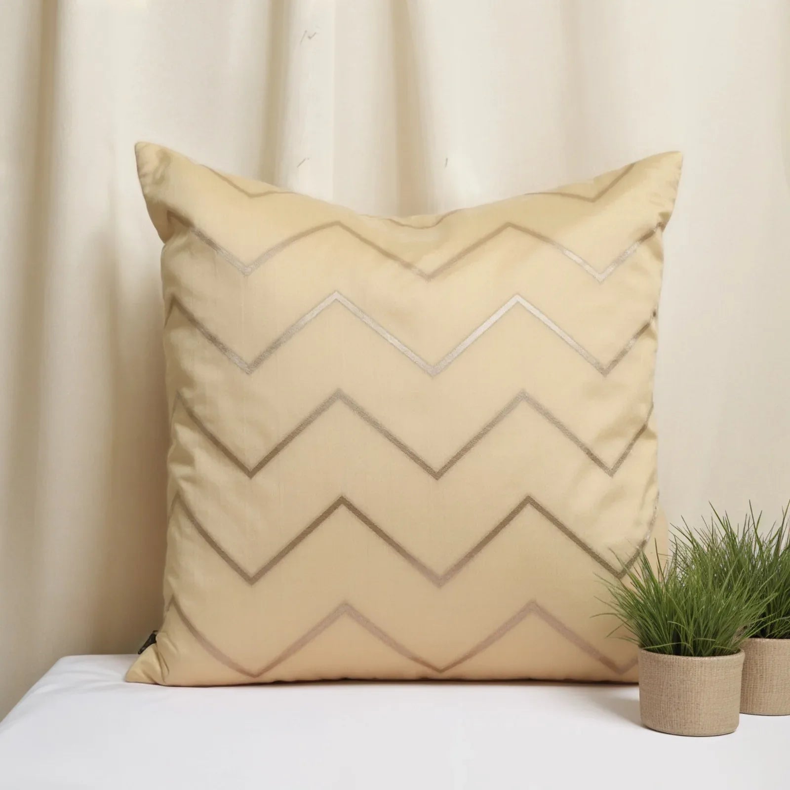 Festive ZigZag Jacquard Cushion Cover Gold, 40X40cm By LIVING ESSENCE - HomeTown
