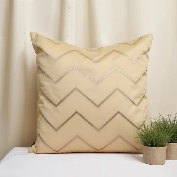 Festive ZigZag Jacquard Cushion Cover Gold, 40X40cm By LIVING ESSENCE dimensions