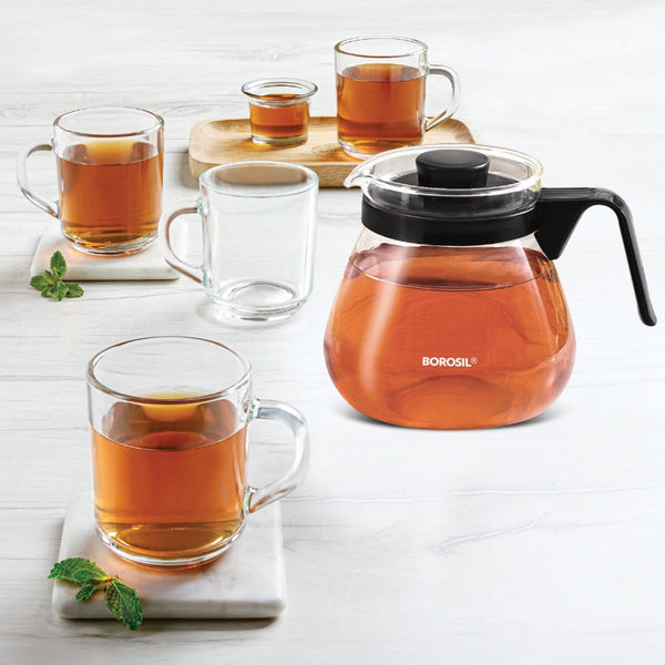 Borosil Glass Kettle 1litre & 4pc Mug 240ml dimensions