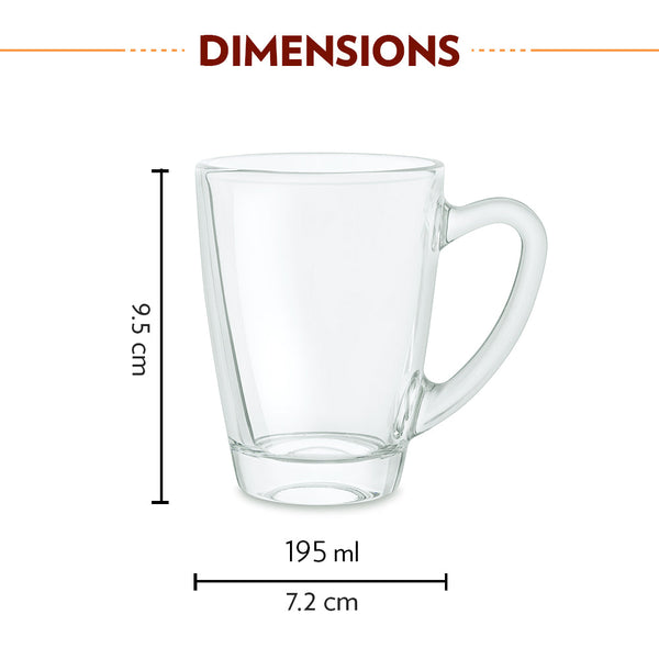 Borosil Serene Plain Tea Mug 195ml | 6 Pcs Set dimensions