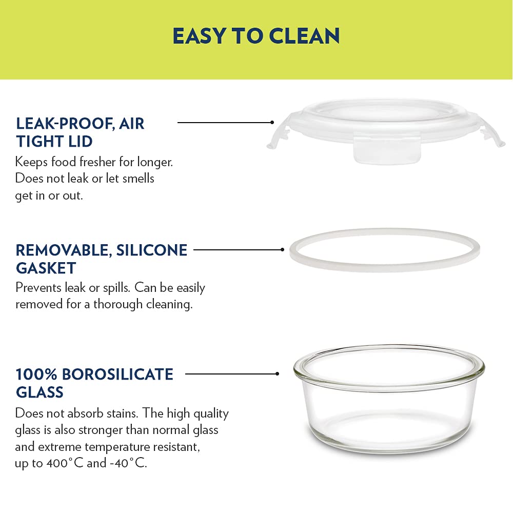 BOROSIL ROUND KLIP AND STORE CONTAINER SET OF 2PCS 240 ML + 400 ML