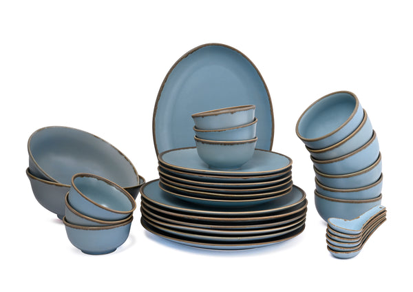 HITKARI CRACKLED BLUE MATT PORCELAIN DINNER SET 33PCS dimensions