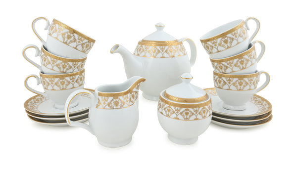 HITKARI GOLDEN GLORY PORCELAIN TEA SET 17PCS dimensions