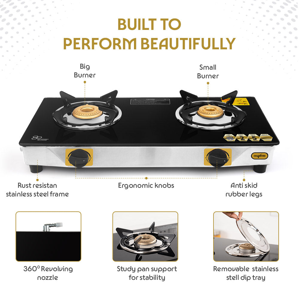 BOROSIL BLAZE 2 BURNER GAS STOVE 6MM TOUGHENED GLASSTOP