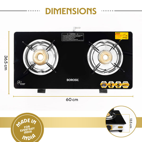 Borosil Blaze 2 Burner Gas Stove Toughened Glasstop dimensions