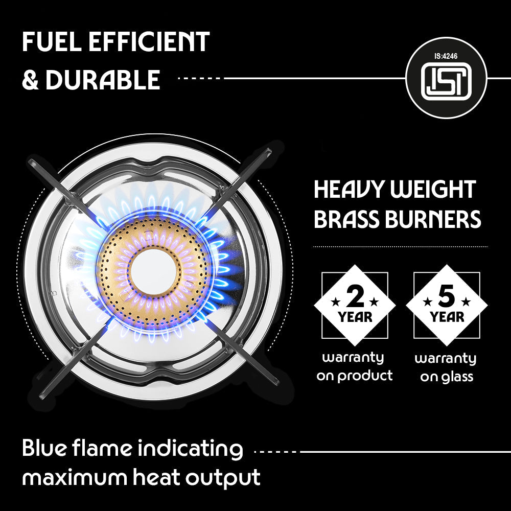 BOROSIL BLAZE 3 BURNER GAS STOVE 6MM TOUGHENED GLASSTOP