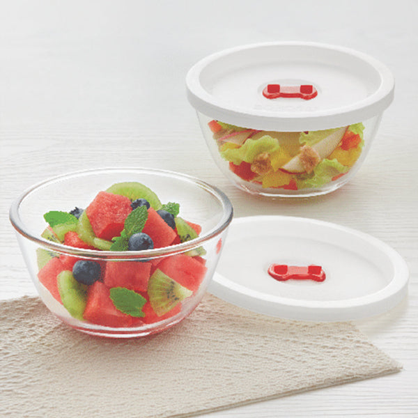 Borosil Mixing Bowl with Lid Round 550ml dimensions