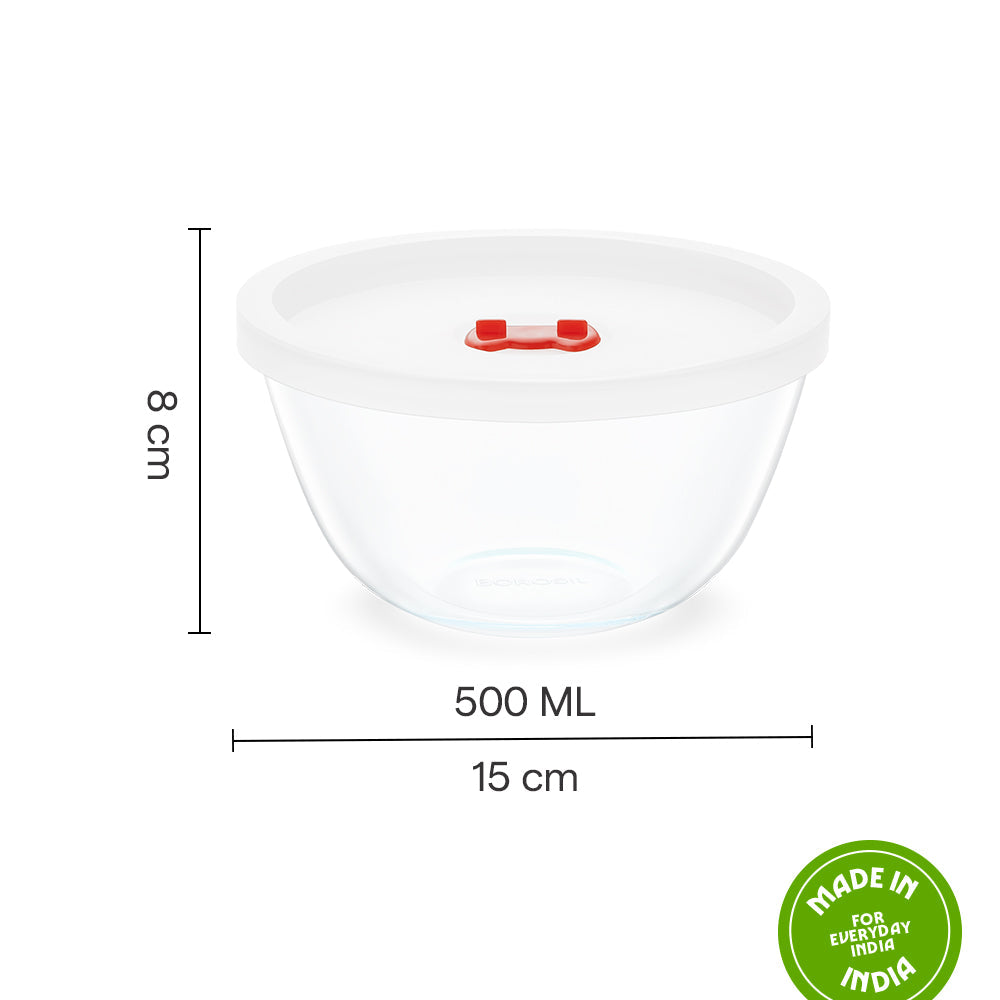 BOROSIL MIXING BOWL WITH LID ROUND 550ML