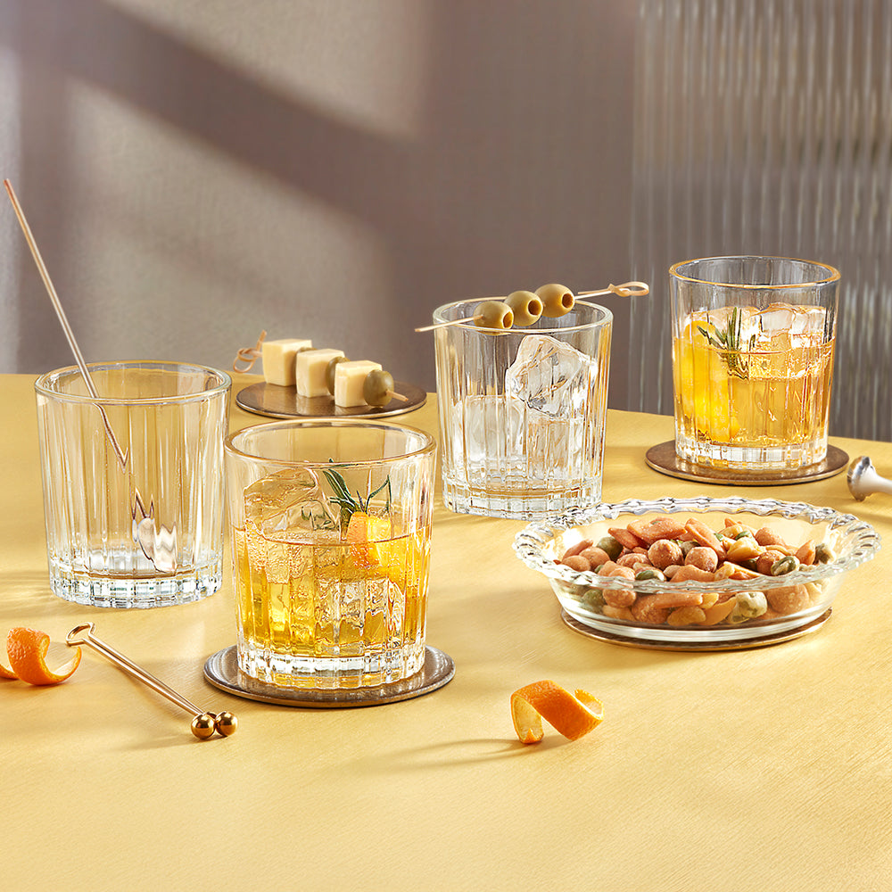 Borosil Whisky Glass 4pc 300ml & Plate 1pc