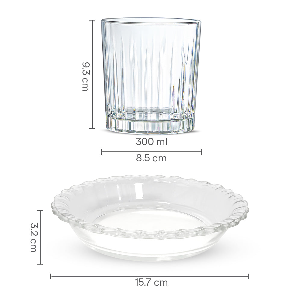 Borosil Whisky Glass 4pc 300ml & Plate 1pc