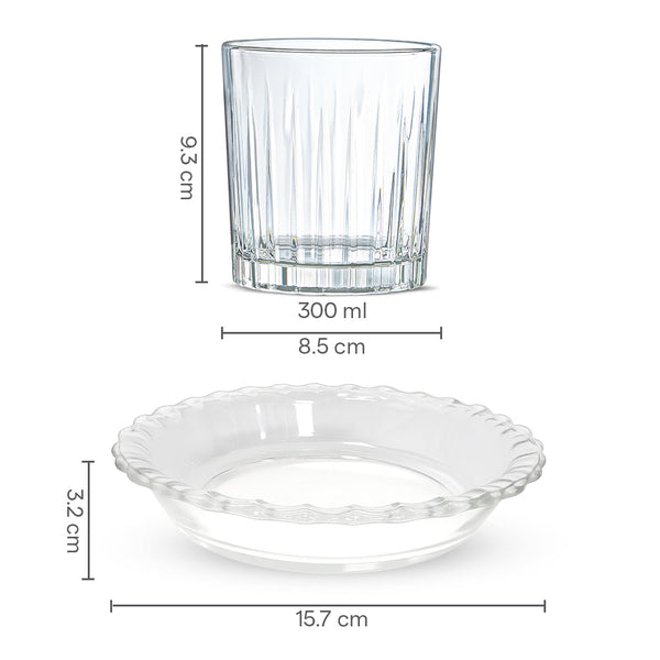 Borosil Whisky Glass 4pc 300ml & Plate 1pc dimensions
