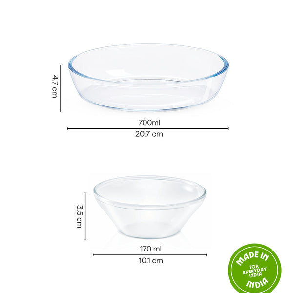 Borosil Katori 6pc 300ml & Glass Oval Plate 1pc dimensions