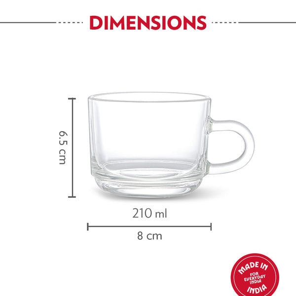 Borosil Tea Mug 210ml | 6 Pcs dimensions