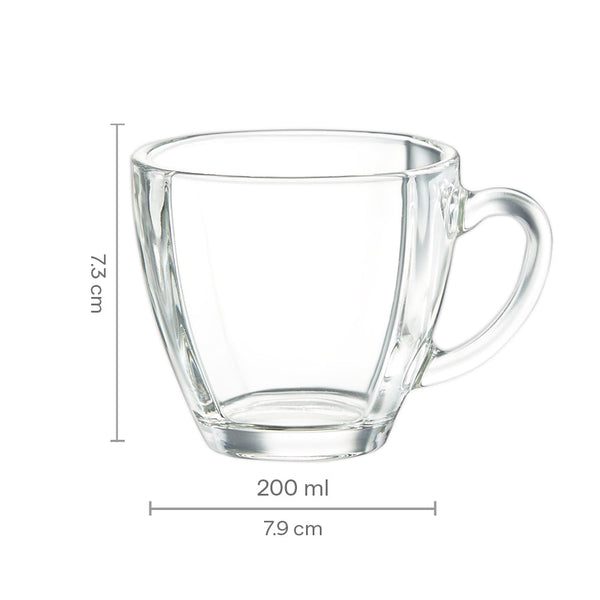 Borosil Oasis Plain Tea Mug 200ml | 6 Pcs dimensions