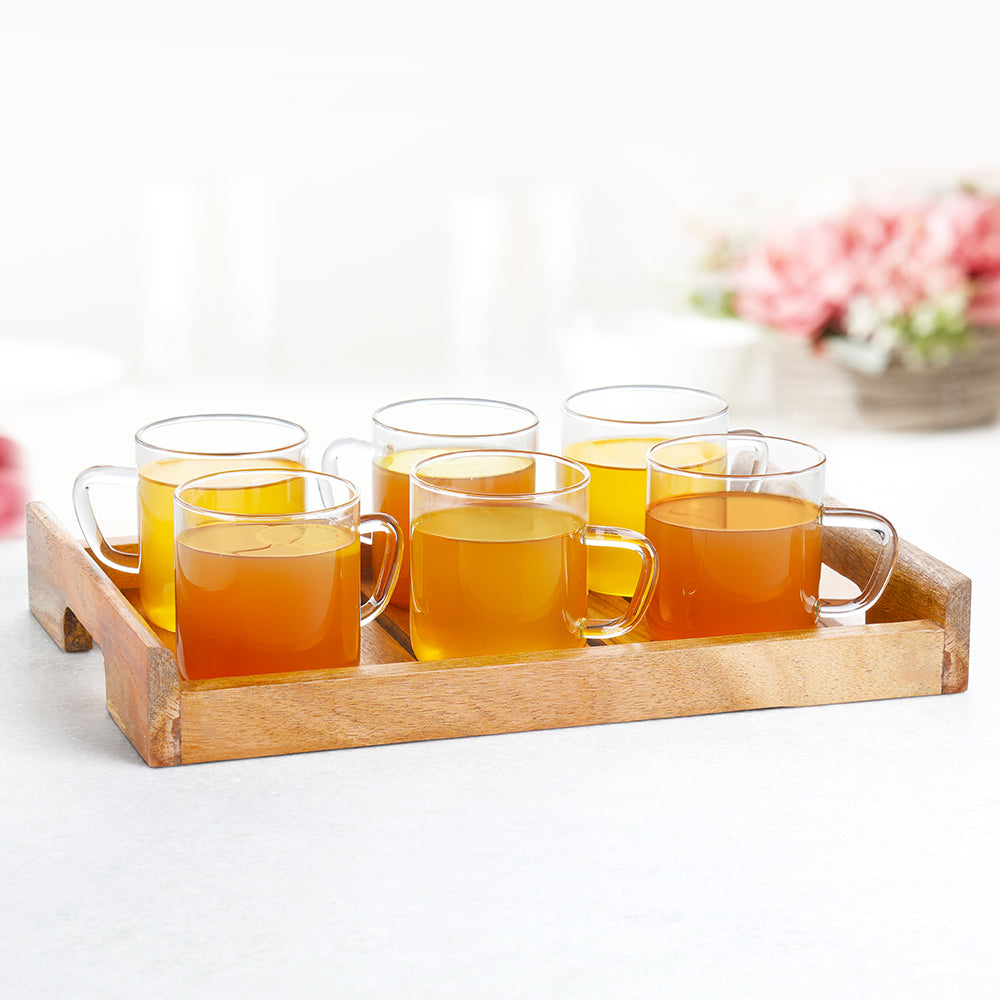 BOROSIL CLASSIC MUG 6PCS 190ML WITH WOODEN TRAY